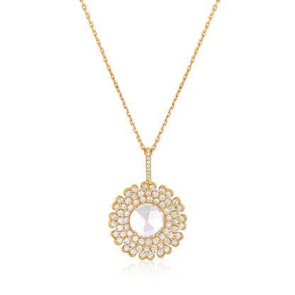 Solid Gold 4.4ct Natural Diamond Cut Flower Pendant Necklace