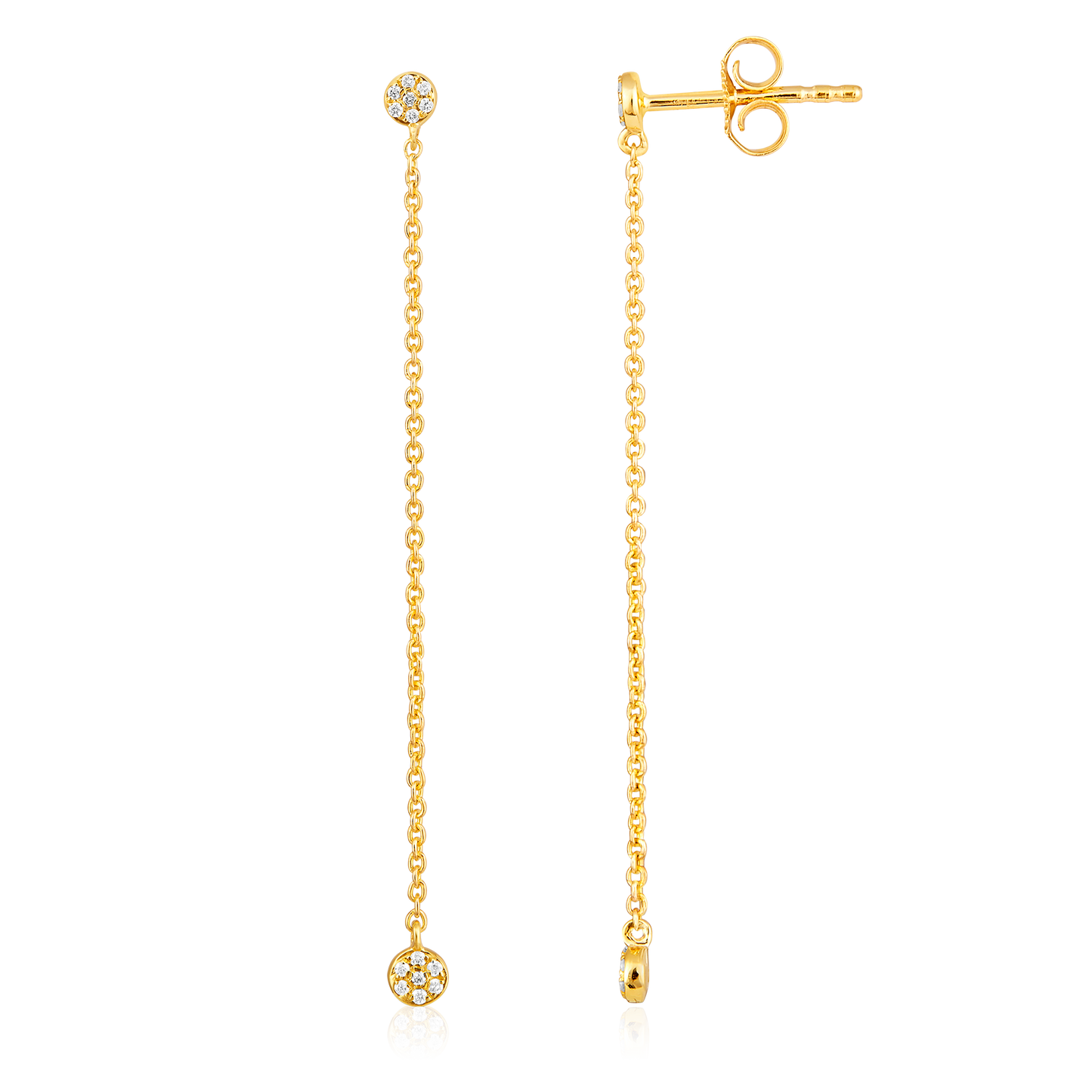 Solid Gold 0.1ct Natural Diamond Chain Drop Long Earrings