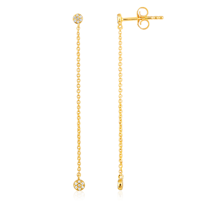 Solid Gold 0.1ct Natural Diamond Chain Drop Long Earrings