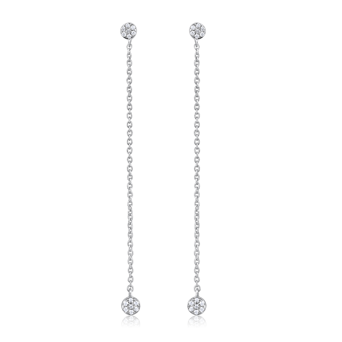 Solid Gold 0.1ct Natural Diamond Chain Long Drop Dangle Stud Earrings