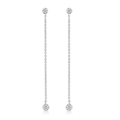 Solid Gold 0.1ct Natural Diamond Chain Long Drop Dangle Stud Earrings