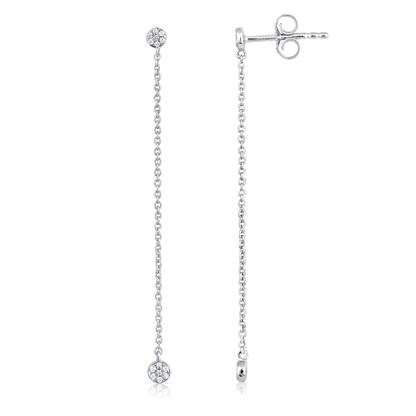 Solid Gold 0.1ct Natural Diamond Chain Long Drop Dangle Stud Earrings