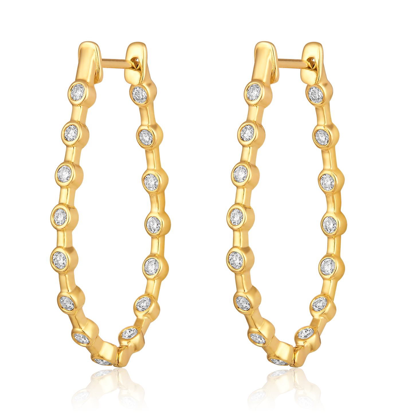 Solid Gold 0.6ct Natural Diamond U Bezel Hoop Bead Earrings