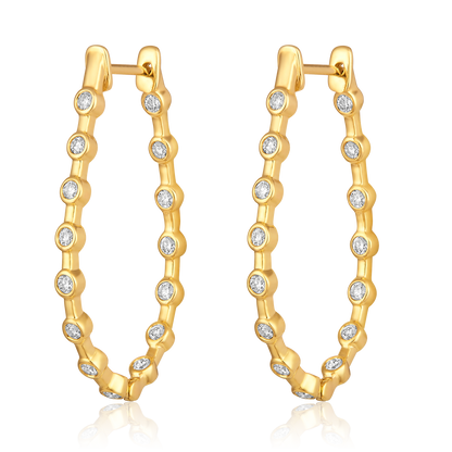 Solid Gold 0.6ct Natural Diamond U Bezel Hoop Bead Earrings