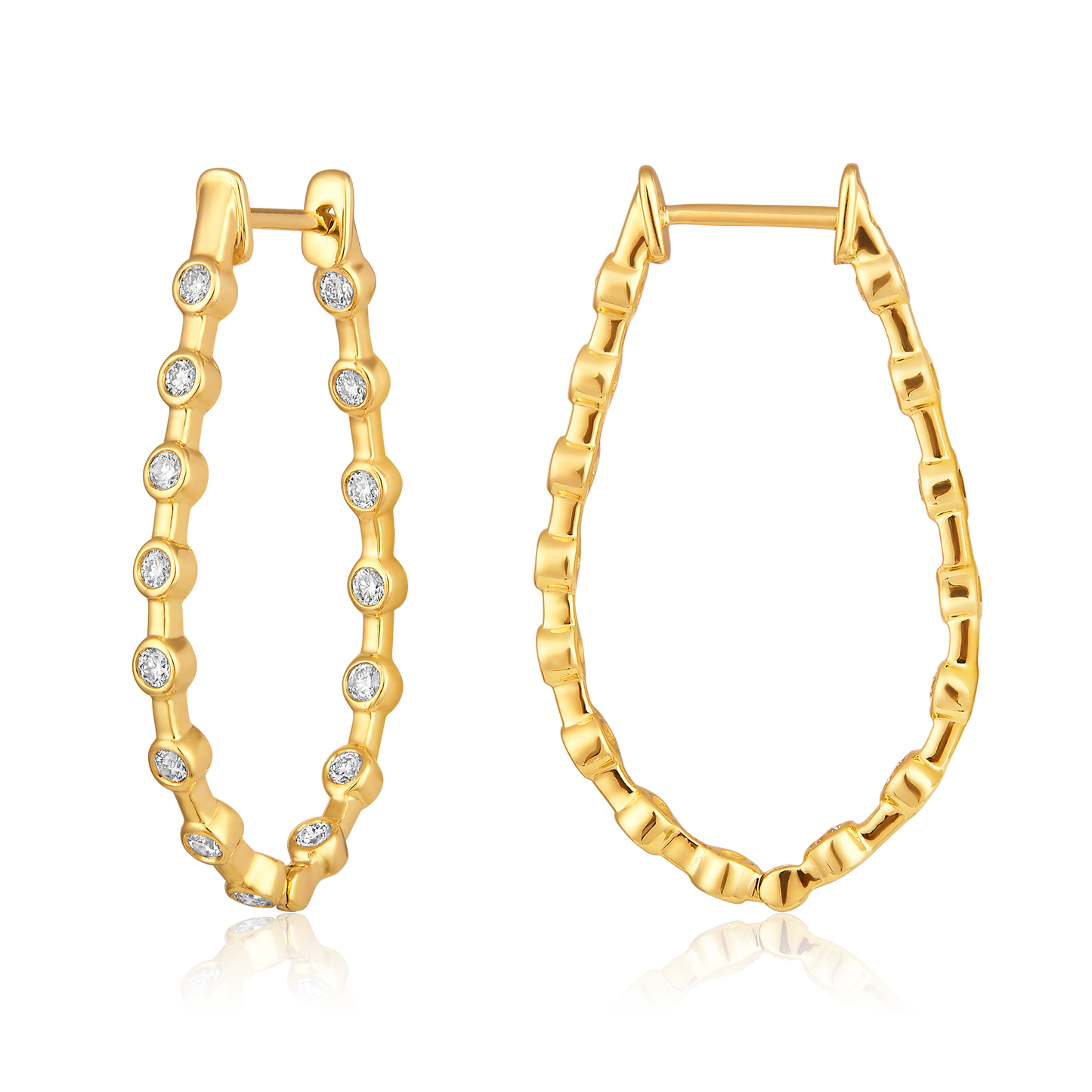 Solid Gold 0.6ct Natural Diamond U Bezel Hoop Bead Earrings