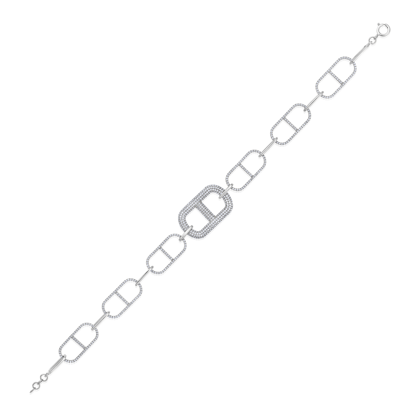 Solid Gold 1ct Natural Diamond Tri-Link Paperclip Studded Charm Bracelet