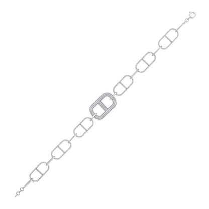 Solid Gold 1ct Natural Diamond Tri-Link Paperclip Studded Charm Bracelet