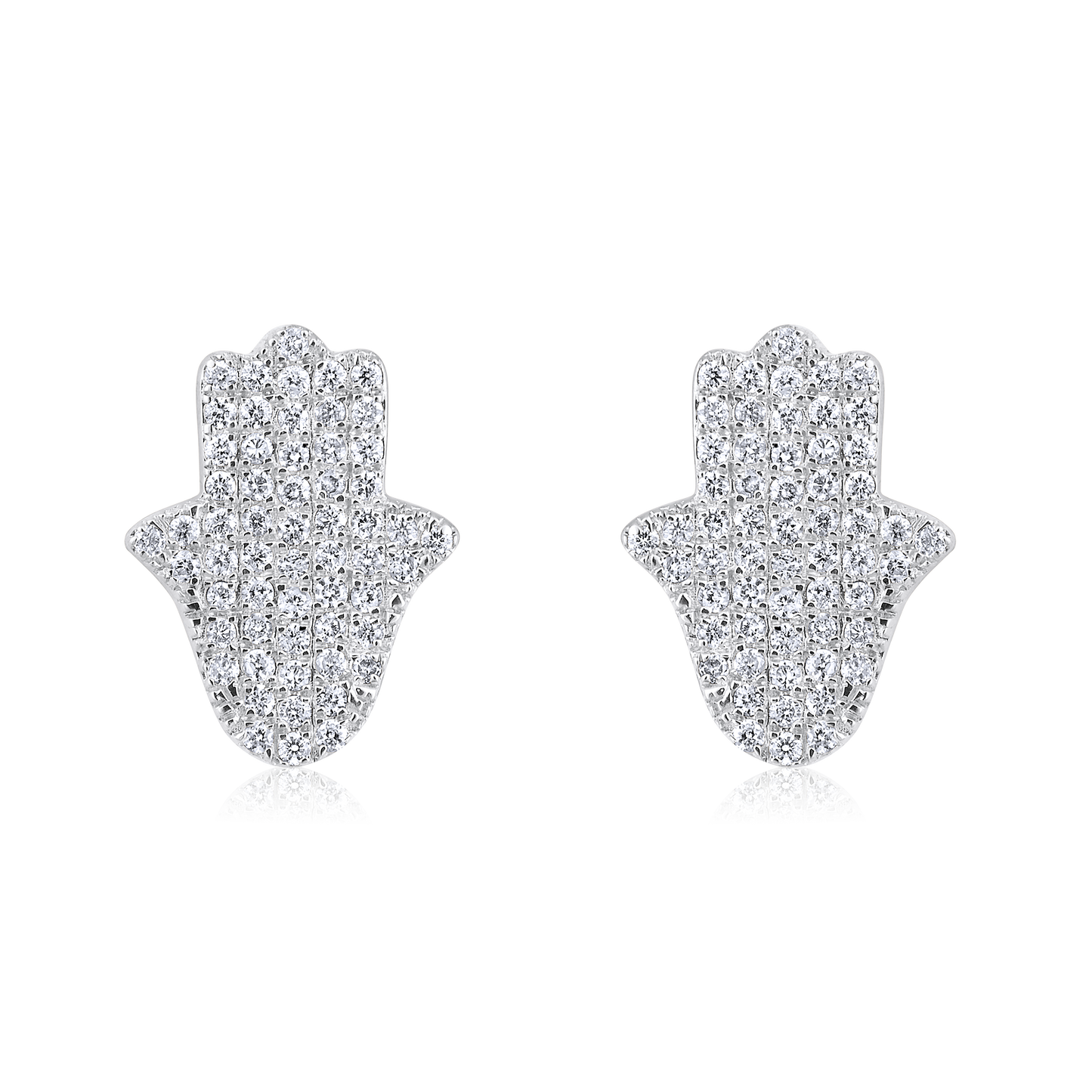 Solid Gold 0.2ct Natural Diamond Hamsa Charm Stud Earrings