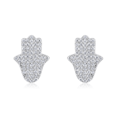 Solid Gold 0.2ct Natural Diamond Hamsa Charm Stud Earrings