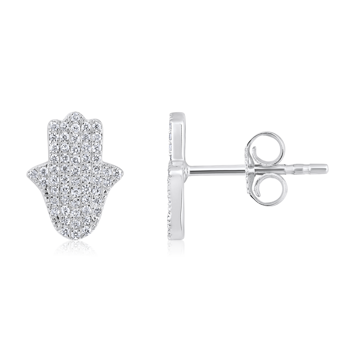 Solid Gold 0.2ct Natural Diamond Hamsa Charm Stud Earrings