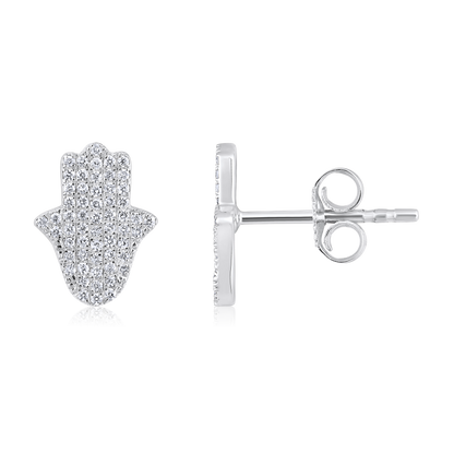 Solid Gold 0.2ct Natural Diamond Hamsa Charm Stud Earrings
