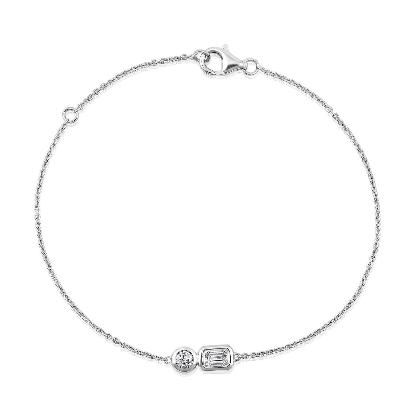 Solid Gold 0.42ct Natural Diamond Emerald Round Chain Bracelet