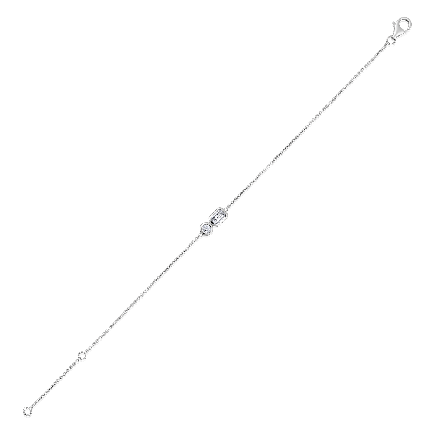 Solid Gold 0.42ct Natural Diamond Emerald Round Chain Bracelet