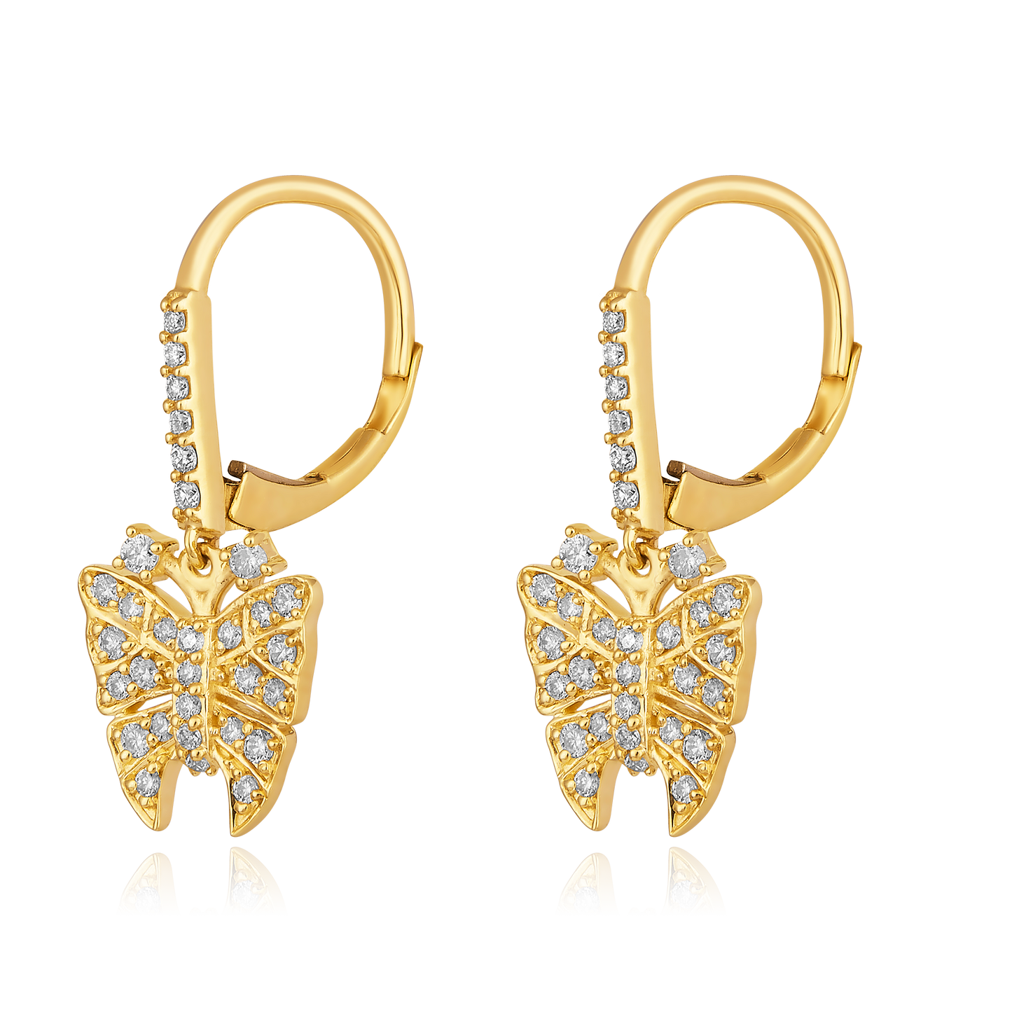 Solid Gold 0.5ct Natural Diamond Butterfly Charm Drop Huggie Earrings