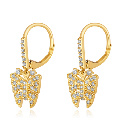Solid Gold 0.5ct Natural Diamond Butterfly Charm Drop Huggie Earrings