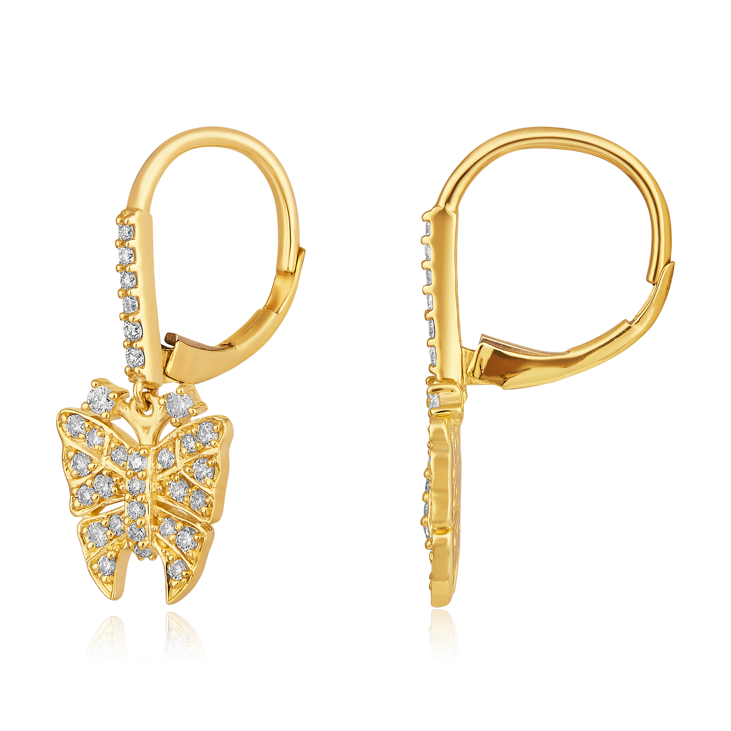 Solid Gold 0.5ct Natural Diamond Butterfly Charm Drop Huggie Earrings