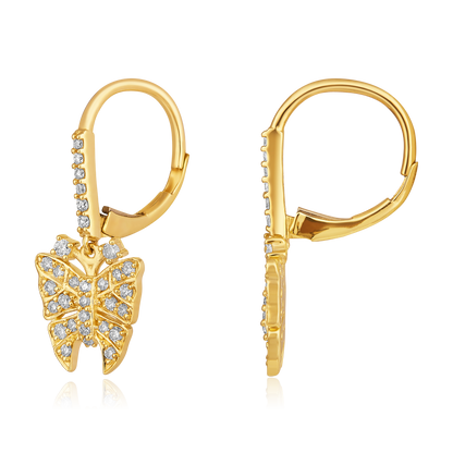 Solid Gold 0.5ct Natural Diamond Butterfly Charm Drop Huggie Earrings