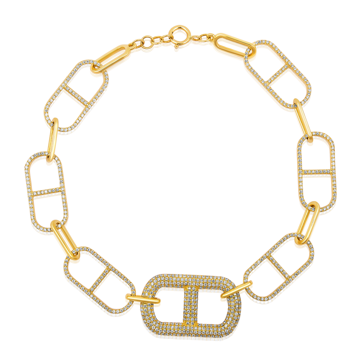 Solid Gold 1ct Natural Diamond Chain Link Paperclip Chunky Bracelet