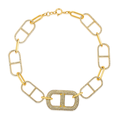Solid Gold 1ct Natural Diamond Chain Link Paperclip Chunky Bracelet