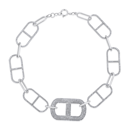 Solid Gold 1ct Natural Diamond Tri-Link Paperclip Studded Charm Bracelet