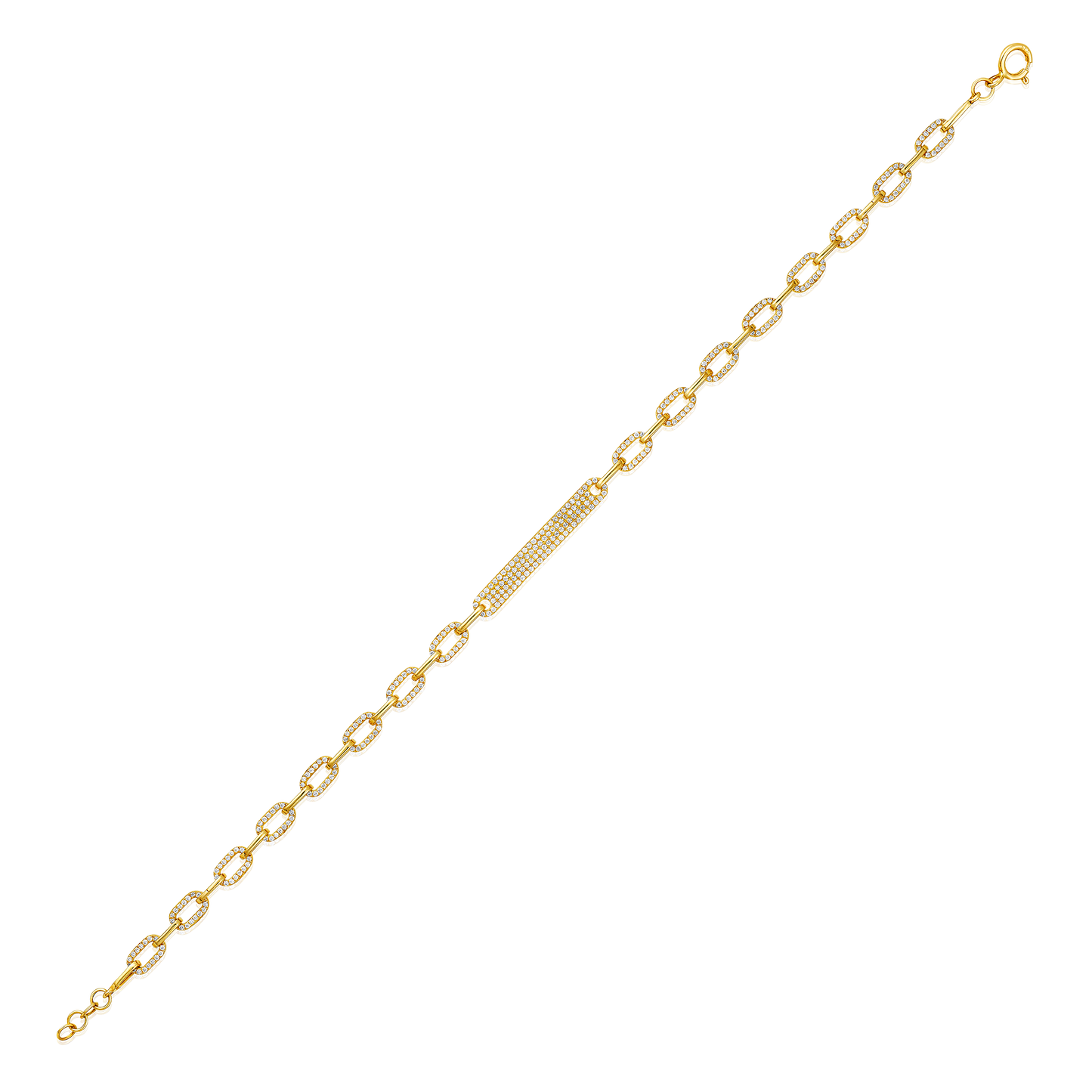 Solid Gold 0.61ct Natural Diamond Bar Paperclip Chain Link Bracelet