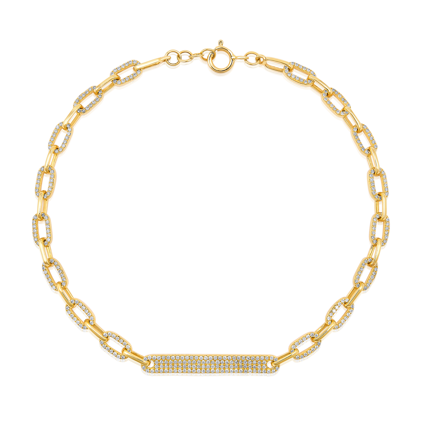 Solid Gold 0.61ct Natural Diamond Bar Paperclip Chain Link Bracelet