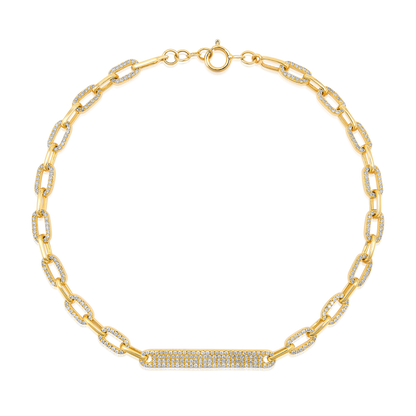 Solid Gold 0.61ct Natural Diamond Bar Paperclip Chain Link Bracelet