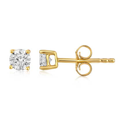 Solid Gold 0.5ct Natural Diamond 4 Prong Round Solitaire Stud Earrings