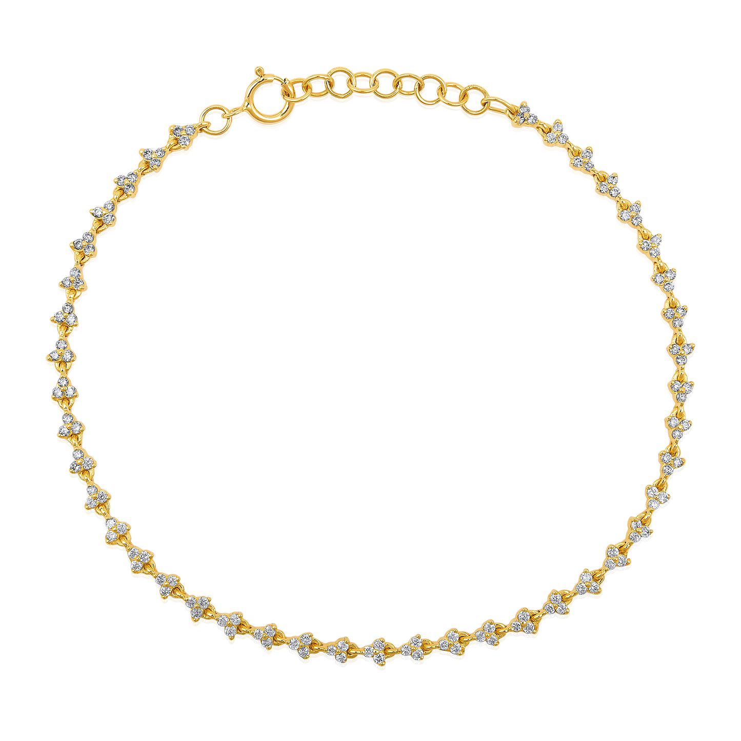 Solid Gold 0.61ct Natural Diamond 3 Stone Trio Motif Chain Link Bracelet