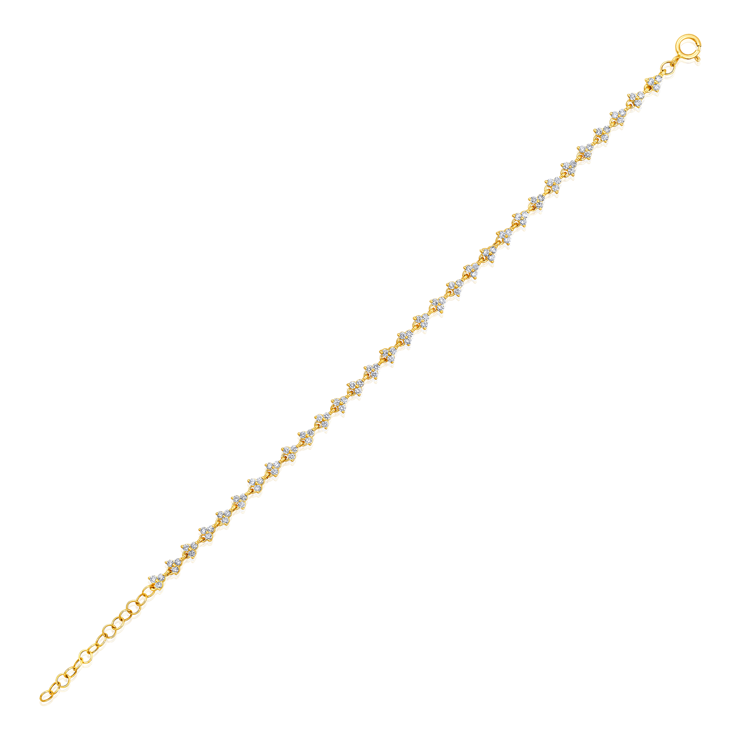 Solid Gold 0.61ct Natural Diamond 3 Stone Trio Motif Chain Link Bracelet