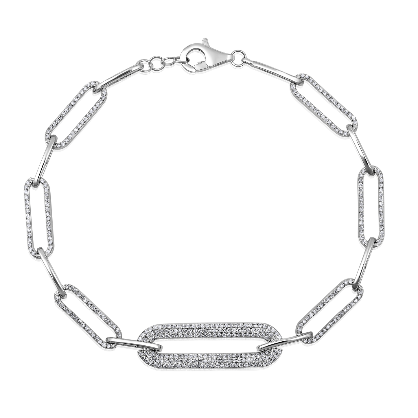 Solid Gold 0.6ct Natural Diamond Paperclip Chain Link Studded Bracelet