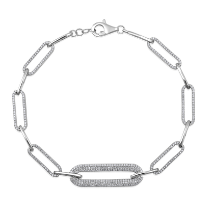 Solid Gold 0.6ct Natural Diamond Paperclip Chain Link Studded Bracelet