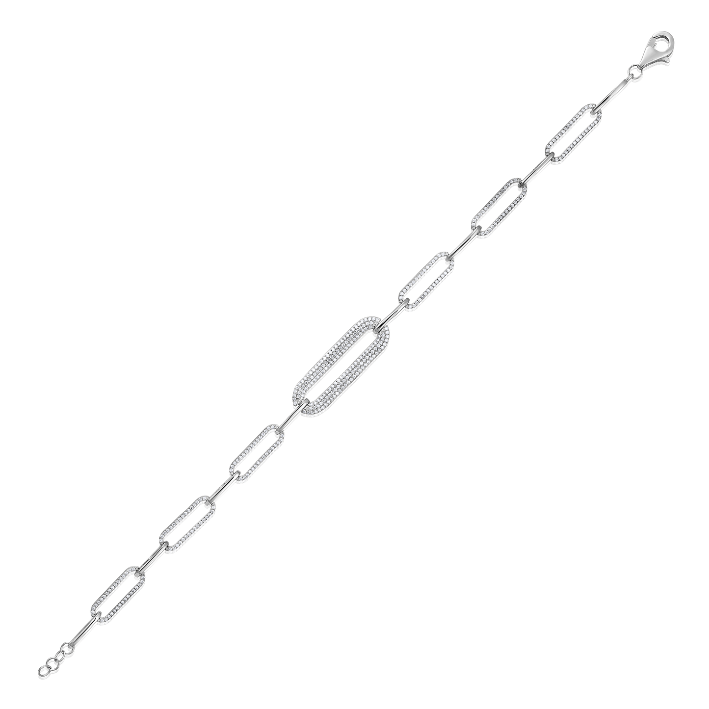Solid Gold 0.6ct Natural Diamond Paperclip Chain Link Studded Bracelet