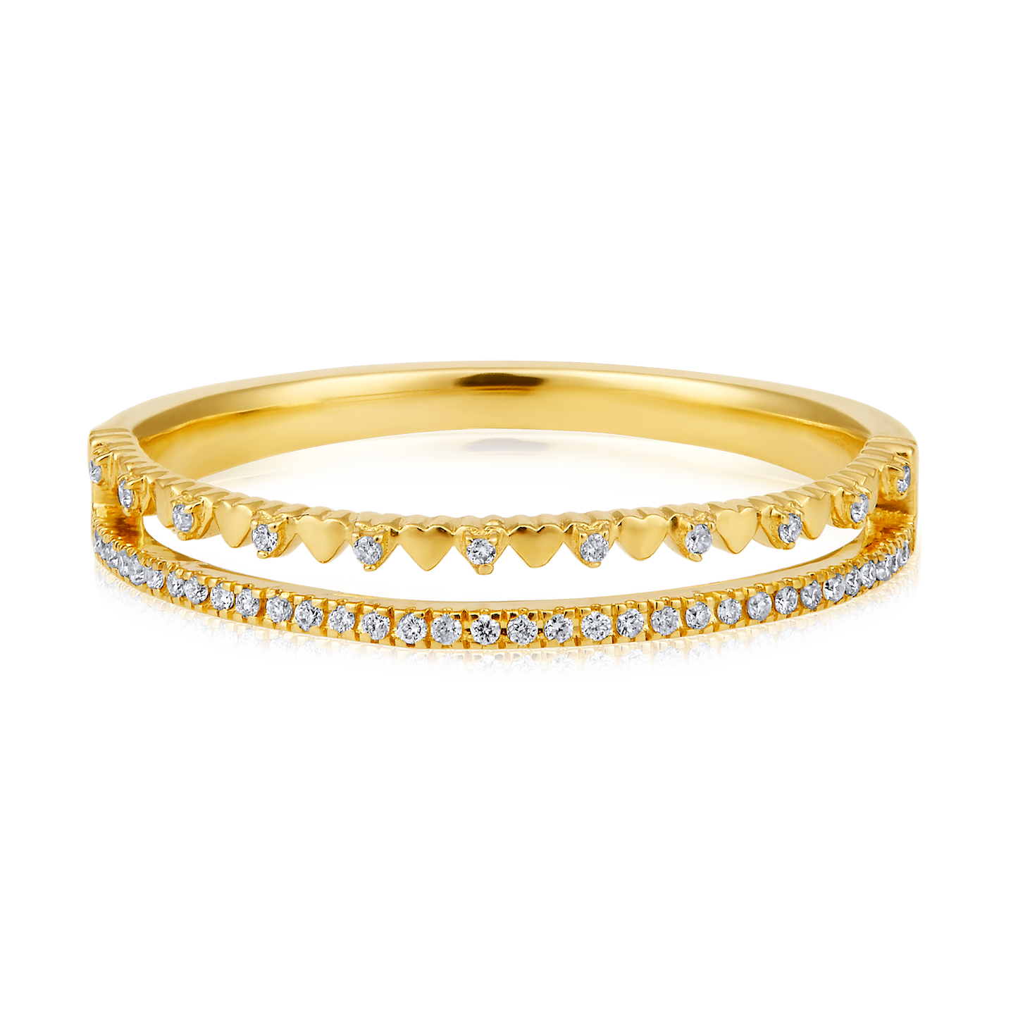 Solid Gold 0.08ct Natural Diamond Double Row Heart Band Ring