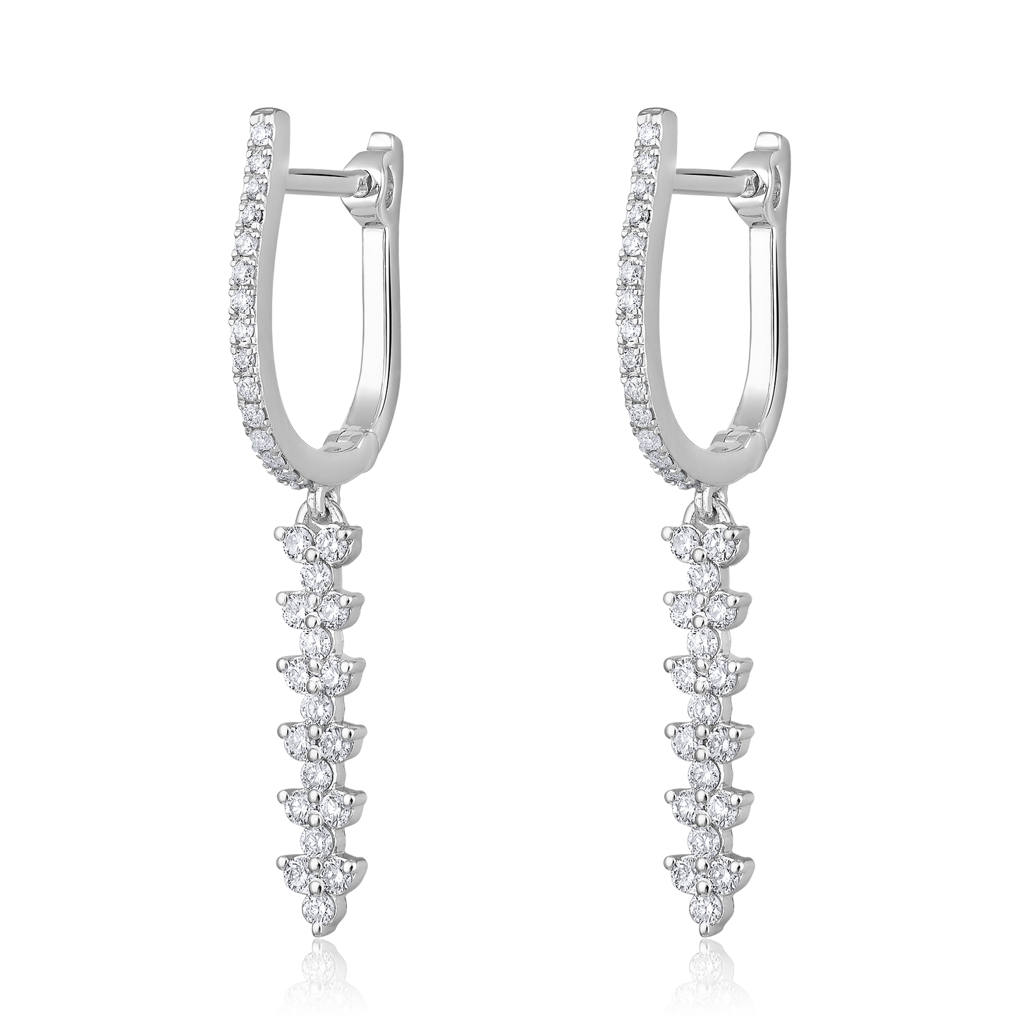 Solid Gold 0.44ct Natural Diamond Dangle Drop Chain Trio Huggie Earrings