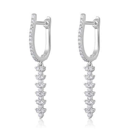 Solid Gold 0.44ct Natural Diamond Dangle Drop Chain Trio Huggie Earrings