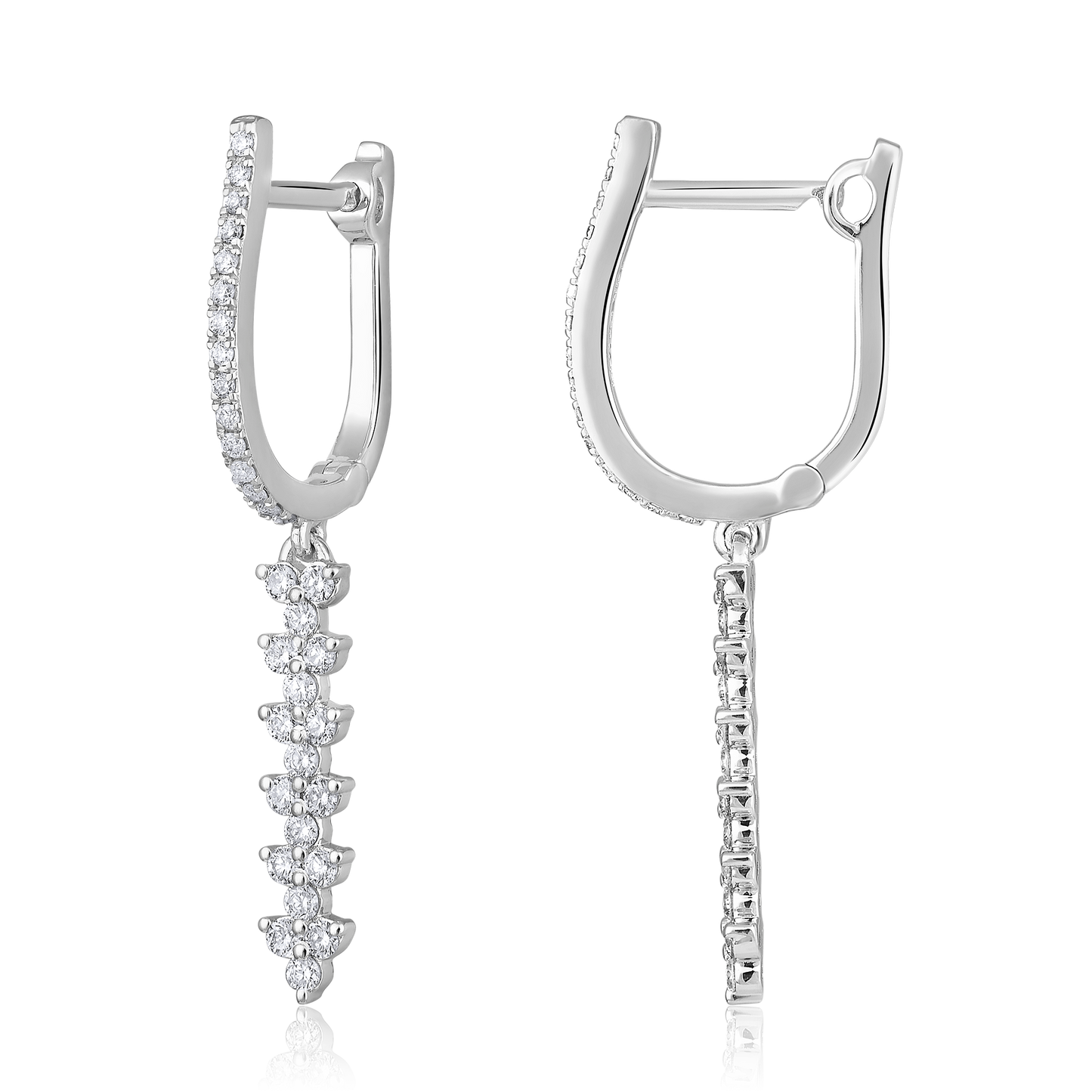 Solid Gold 0.44ct Natural Diamond Dangle Drop Chain Trio Huggie Earrings