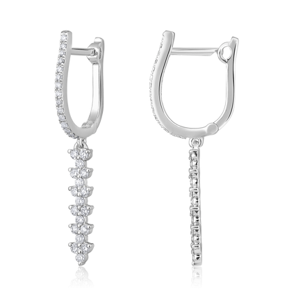Solid Gold 0.44ct Natural Diamond Dangle Drop Chain Trio Huggie Earrings