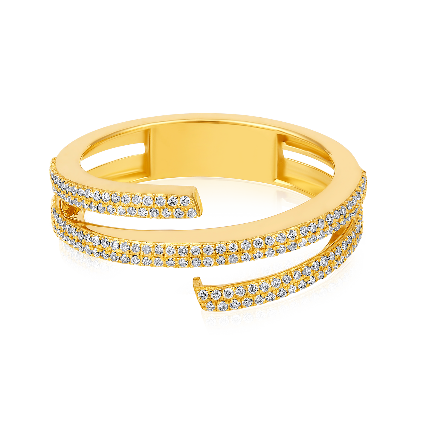 Solid Gold 0.3ct Natural Diamond Swirl Twist 3 Row Ring
