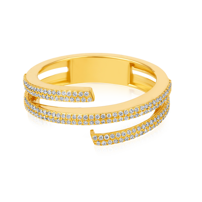 Solid Gold 0.3ct Natural Diamond Swirl Twist 3 Row Ring