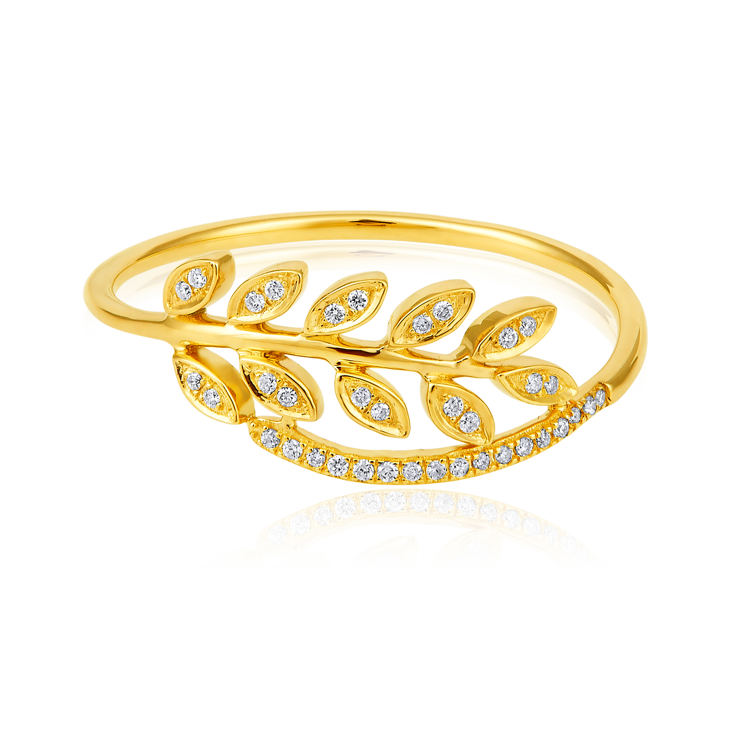 Solid Gold 0.1ct Natural Diamond Leaf Wrap Twist Branch Charm Ring