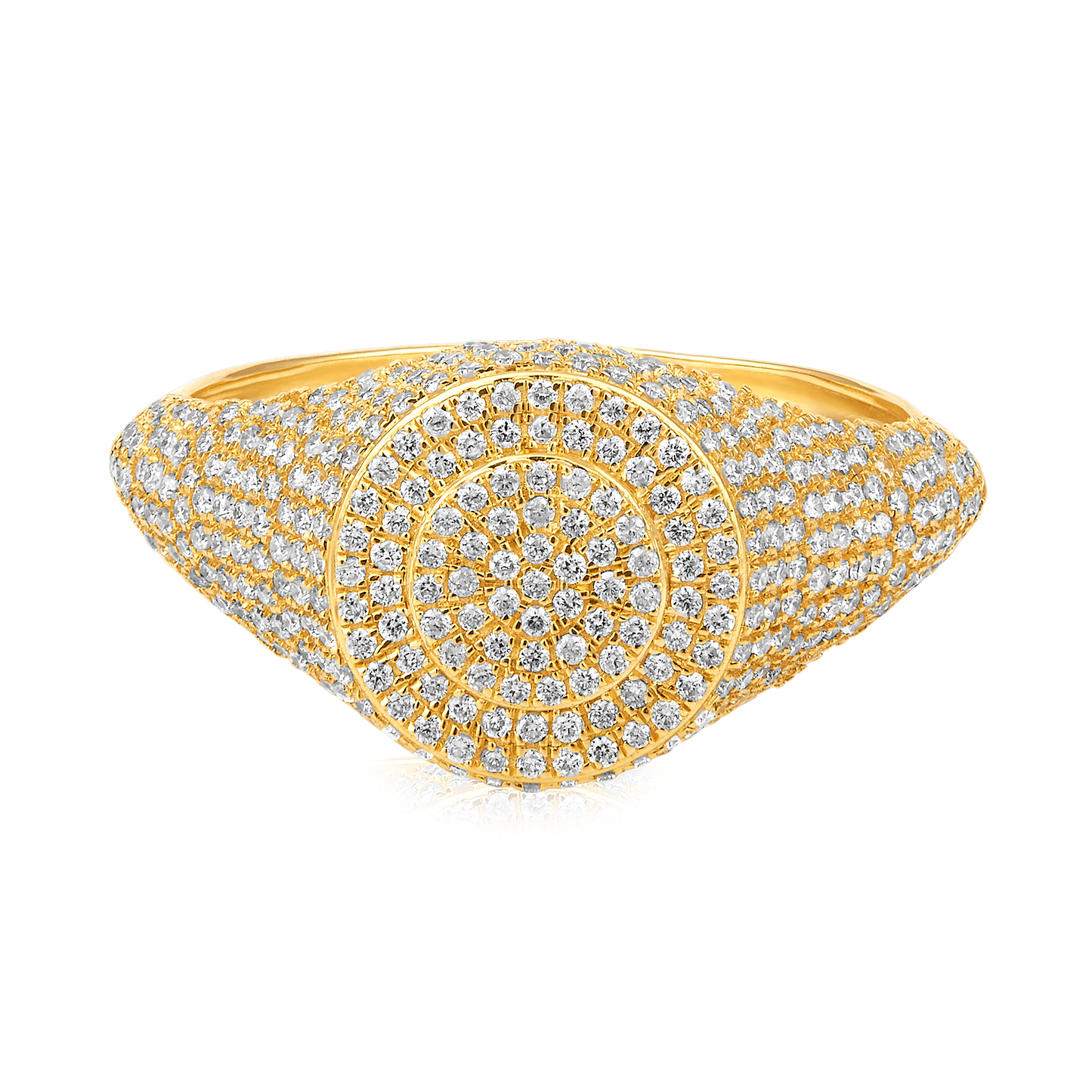 Solid Gold 0.6ct Natural Diamond Dome Signet Studded Ring