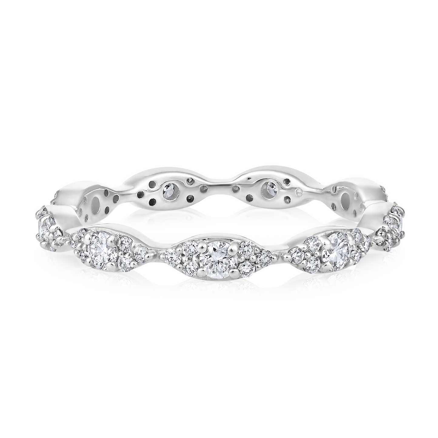 Solid Gold 0.64ct Natural Diamond Eternity Wave Band Ring