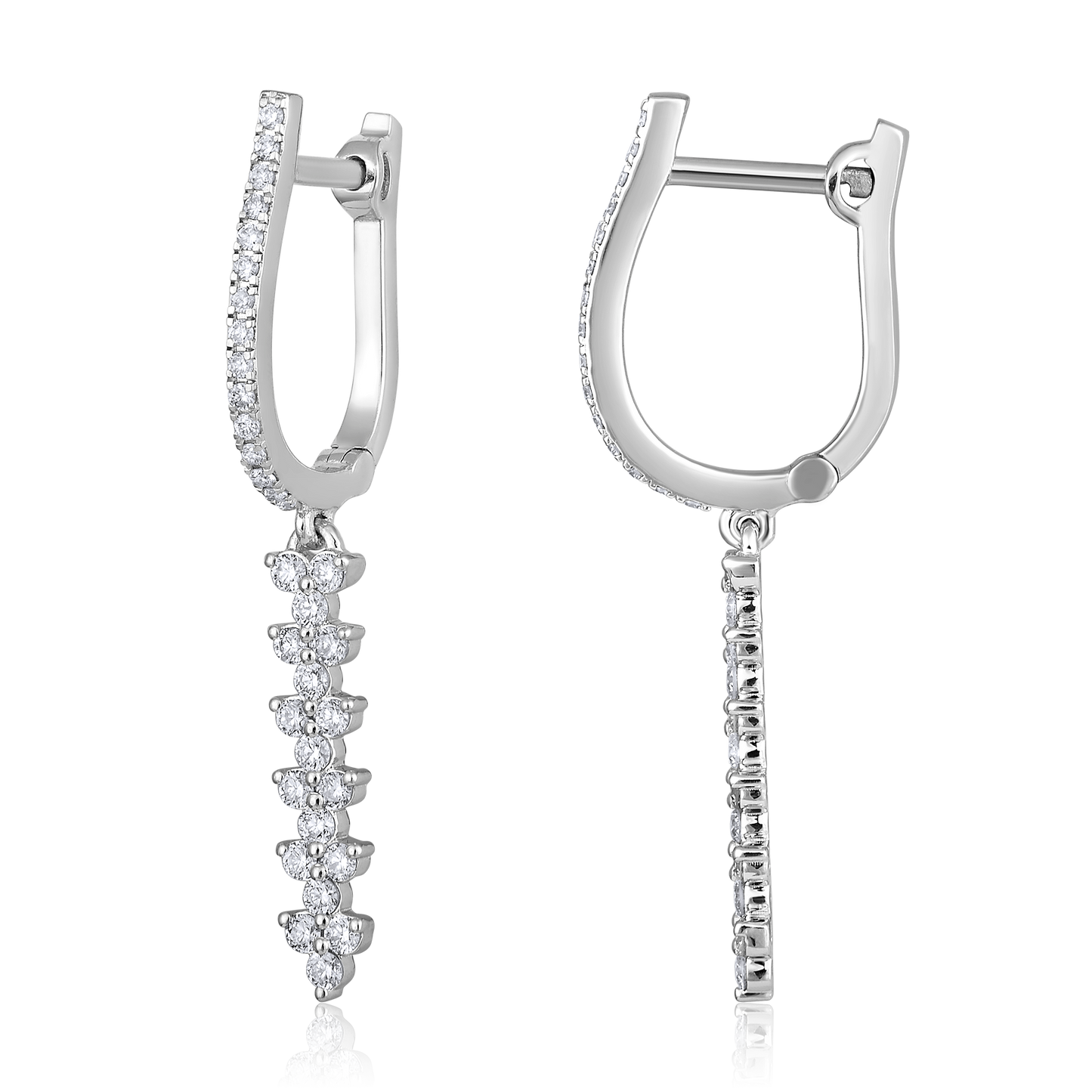 Solid Gold 0.44ct Natural Diamond Huggie Chain Dangle Trio Drop Earrings