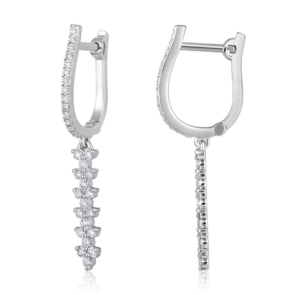Solid Gold 0.44ct Natural Diamond Huggie Chain Dangle Trio Drop Earrings