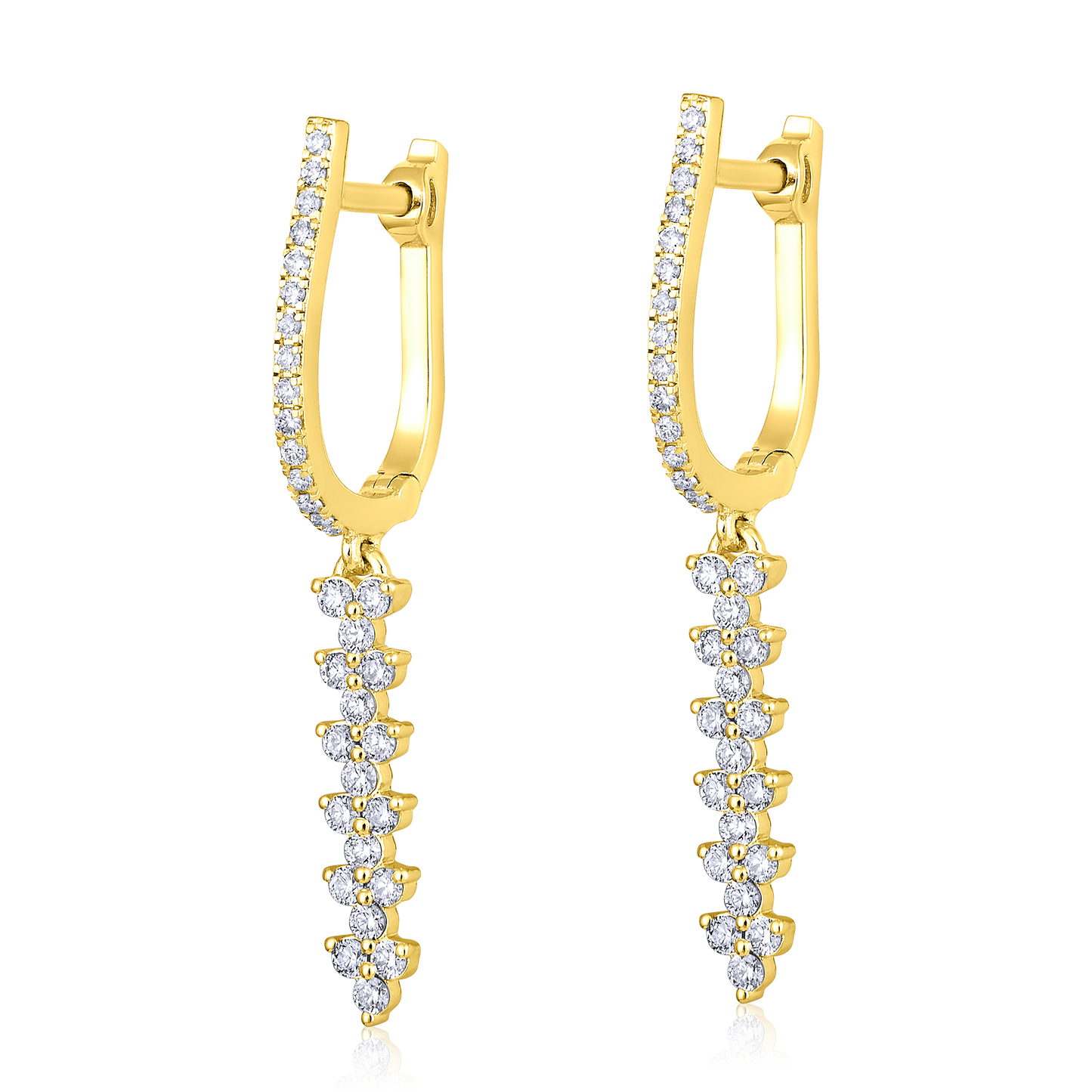 Solid Gold 0.5ct Natural Diamond Hoop Trio Chain Drop Dangle Earrings