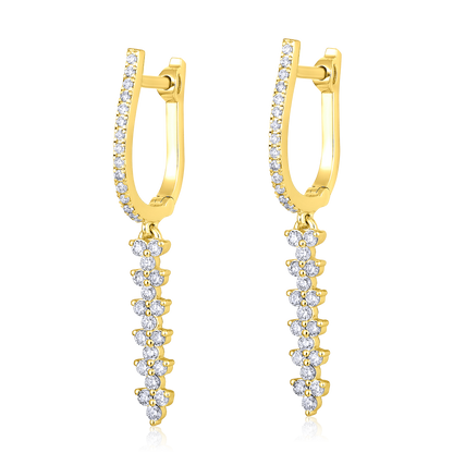 Solid Gold 0.5ct Natural Diamond Hoop Trio Chain Drop Dangle Earrings