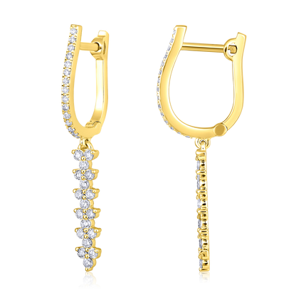Solid Gold 0.5ct Natural Diamond Hoop Trio Chain Drop Dangle Earrings