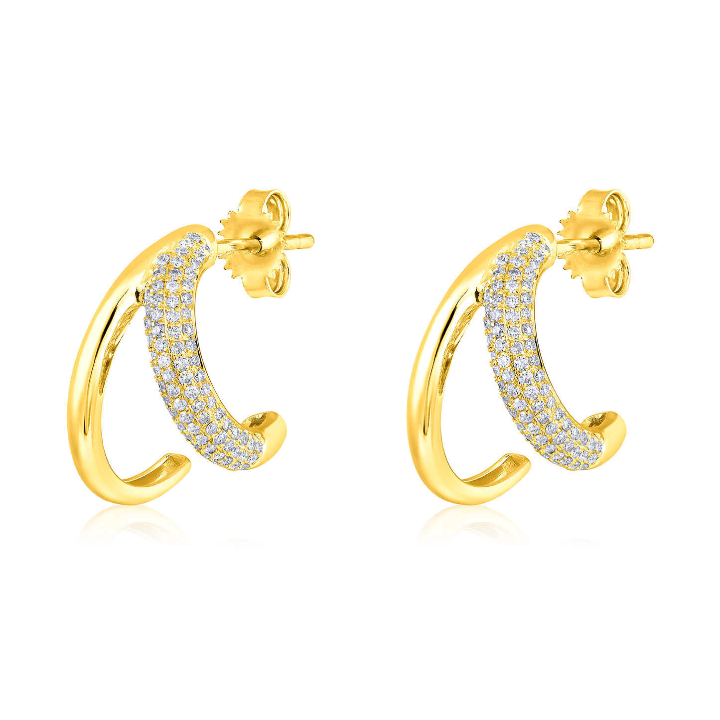 Solid Gold 0.3ct Natural Diamond Claw Wrap Open Huggie Stud Earrings