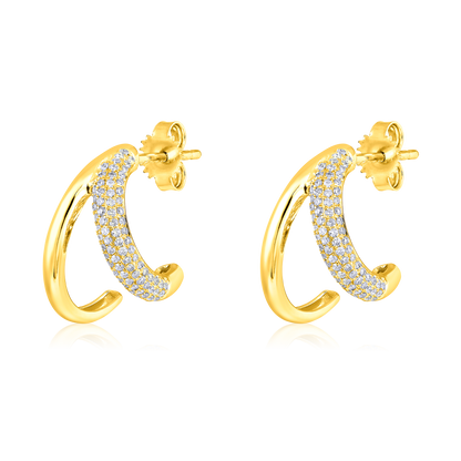 Solid Gold 0.3ct Natural Diamond Claw Wrap Open Huggie Stud Earrings